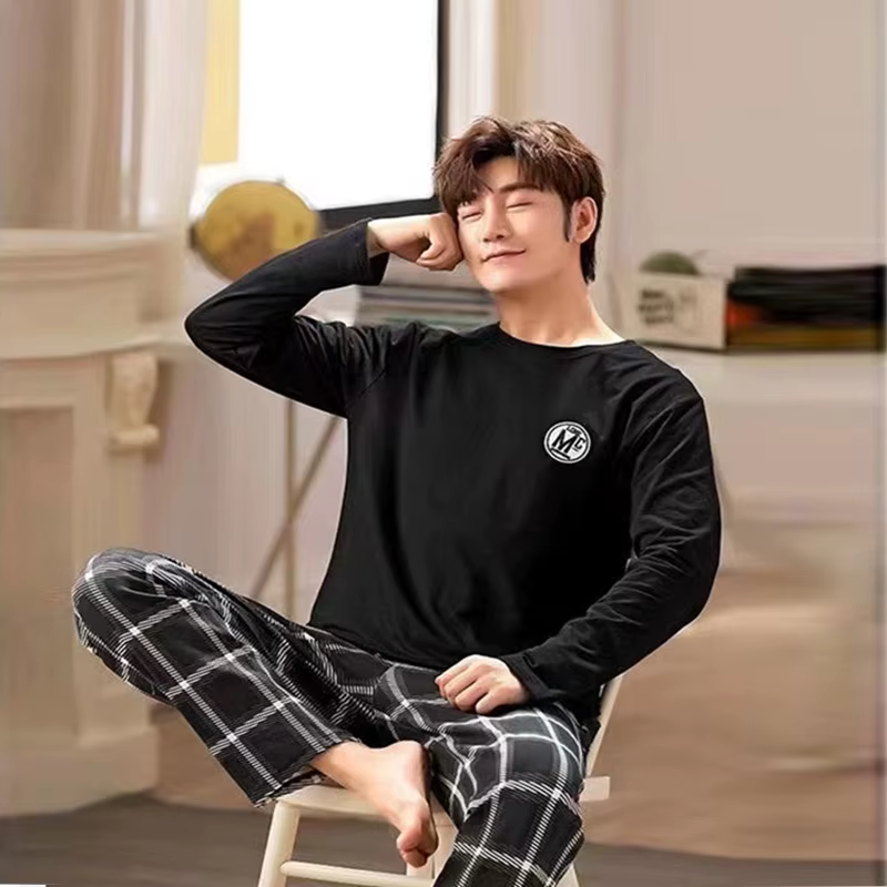 2 pièces/ensemble hommes pyjamas automne hiver à manches longues mode doux Simple décontracté Homewear homme noir confortable rayé vêtements de détente