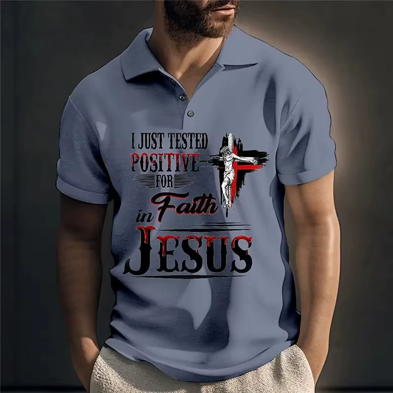 Polo à manches courtes avec impression 3D du Christ Jésus pour homme