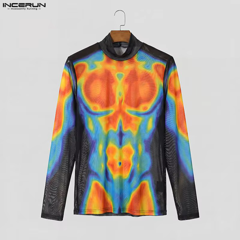 INCERUN T-shirt imprimé à col roulé pour hommes