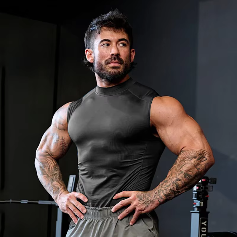 Vêtements de fitness de compression à col haut pour hommes