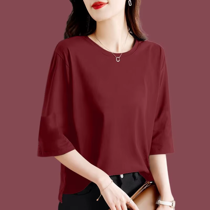 T-shirt à manches 7-quarts en pur coton pour femmes
