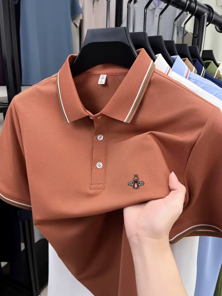 Mode abeille brodé manches courtes polo shirt hommes de luxe haute qualité marque été nouveau modèle confort respirant casual T-shirt
