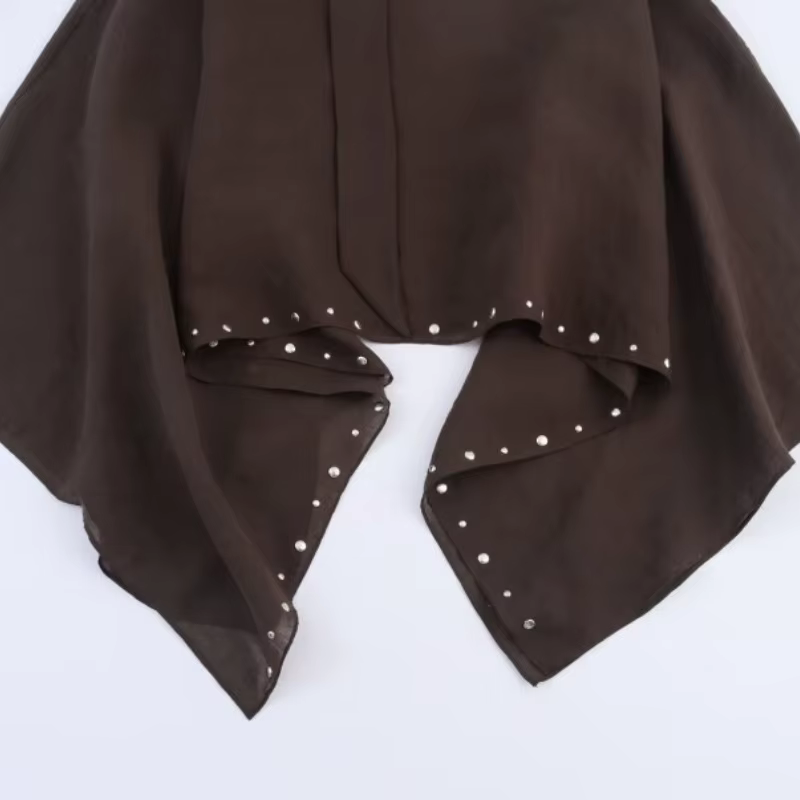 Haut décontracté ample à manches chauve-souris et épaules dénudées pour femme avec clous - Blouse tendance printemps-été pour les sorties quotidiennes et les voyages