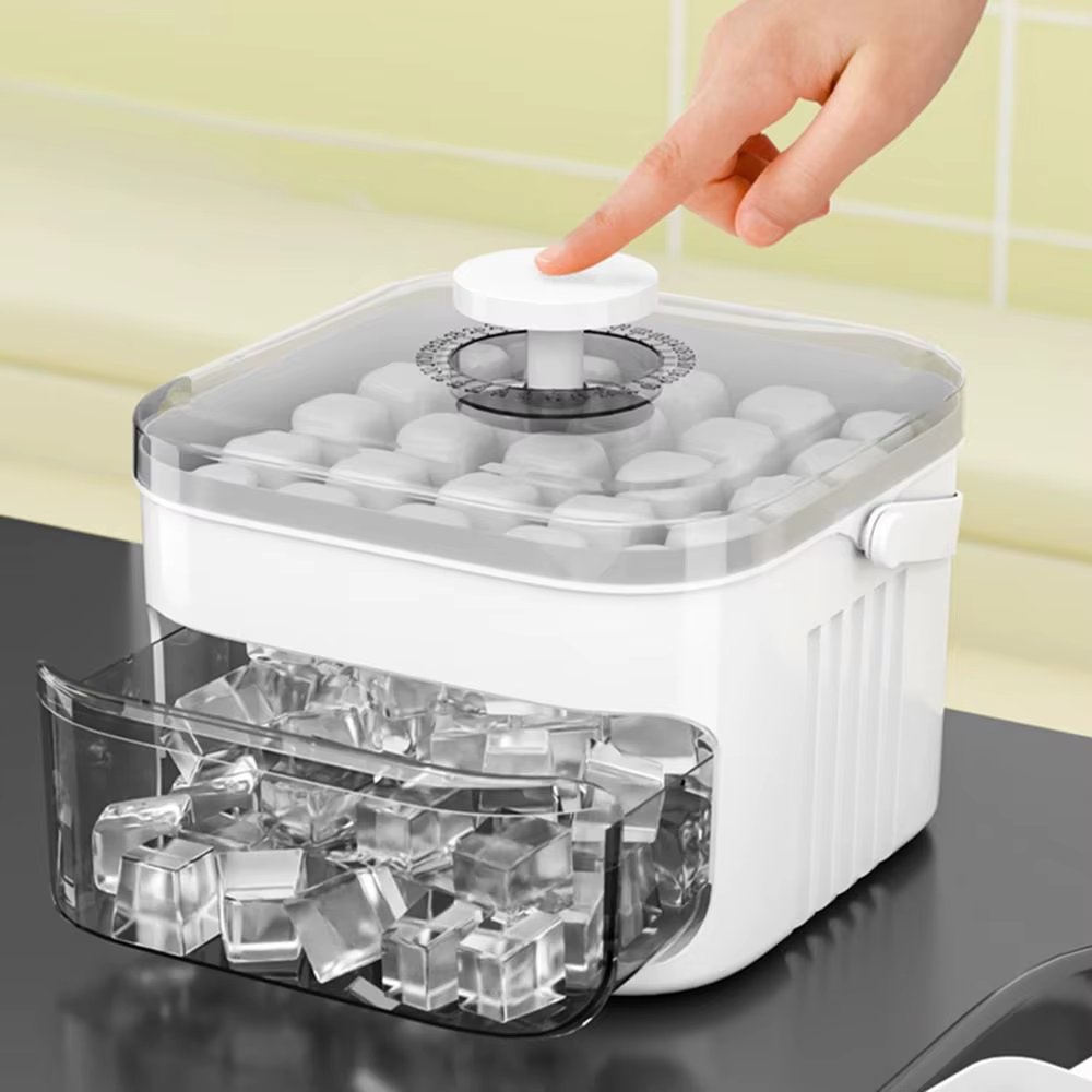Machine à glaçons à 50 cubes avec capuchon de presse facile, Machine à glaçons Double couche, réfrigérateur, stockage de glace domestique, boîte à glace
