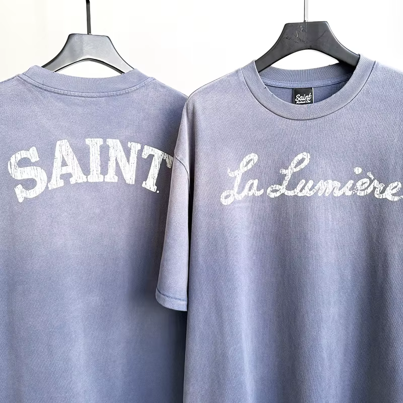 T-shirt décontracté unisexe Saint La Lumière avec logo imprimé lettres craquelées