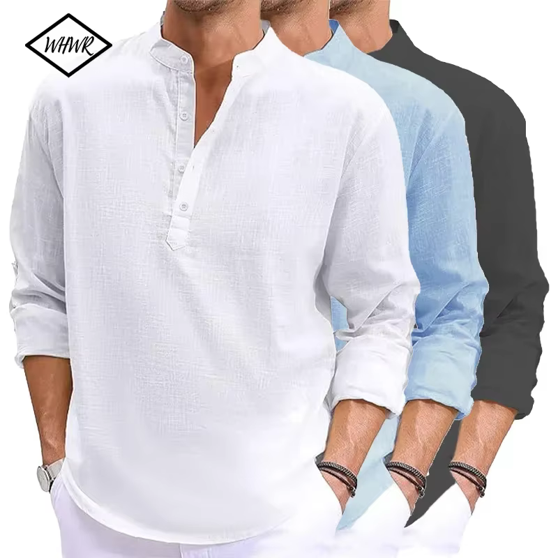 T-shirt à manches longues en lin pour hommes