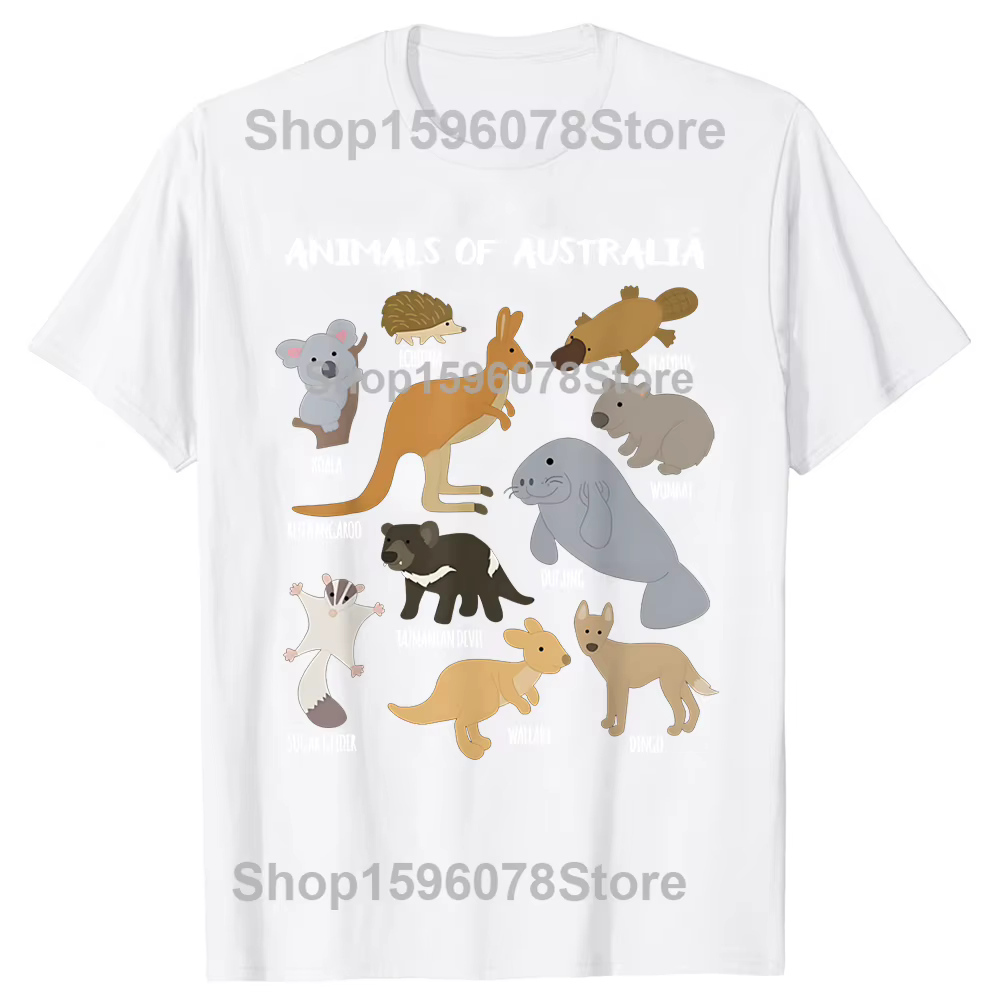 T-shirts surdimensionnés en coton à manches courtes pour hommes et femmes, avec motif d'animaux d'Australie, éducatifs et à la mode