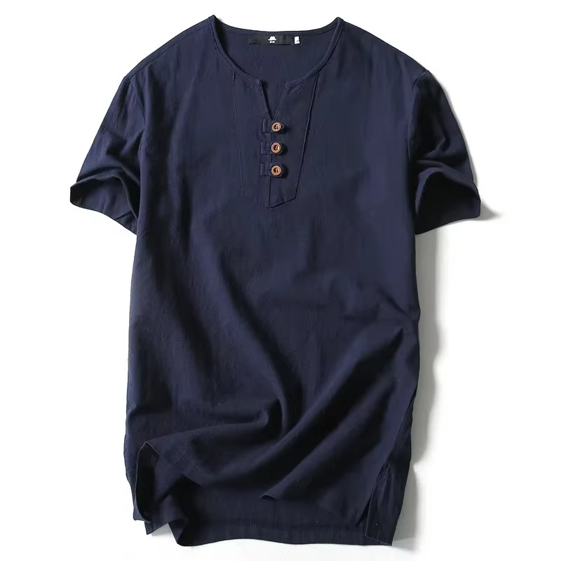 T-shirt en lin et coton à manches courtes pour homme 2026 – Léger et décontracté – Hauts et t-shirts