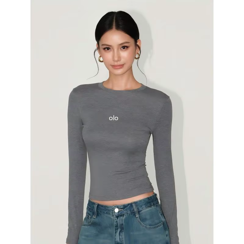 T-shirt à manches longues et col rond pour femme