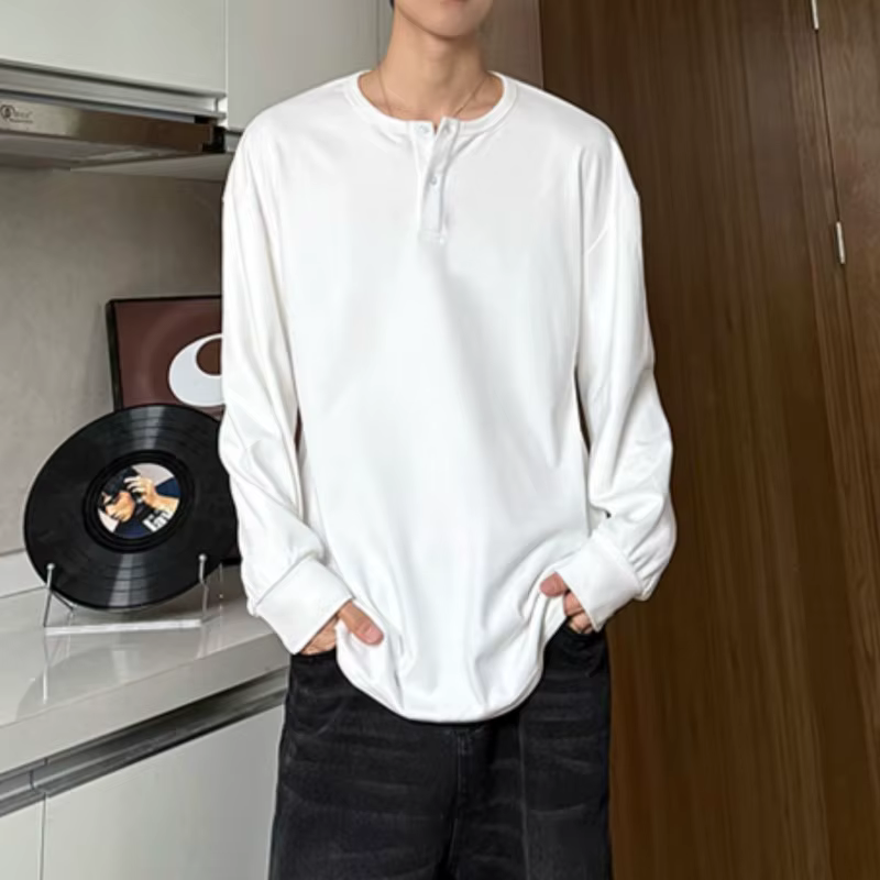 T-shirt à manches longues col Henry pour hommes
