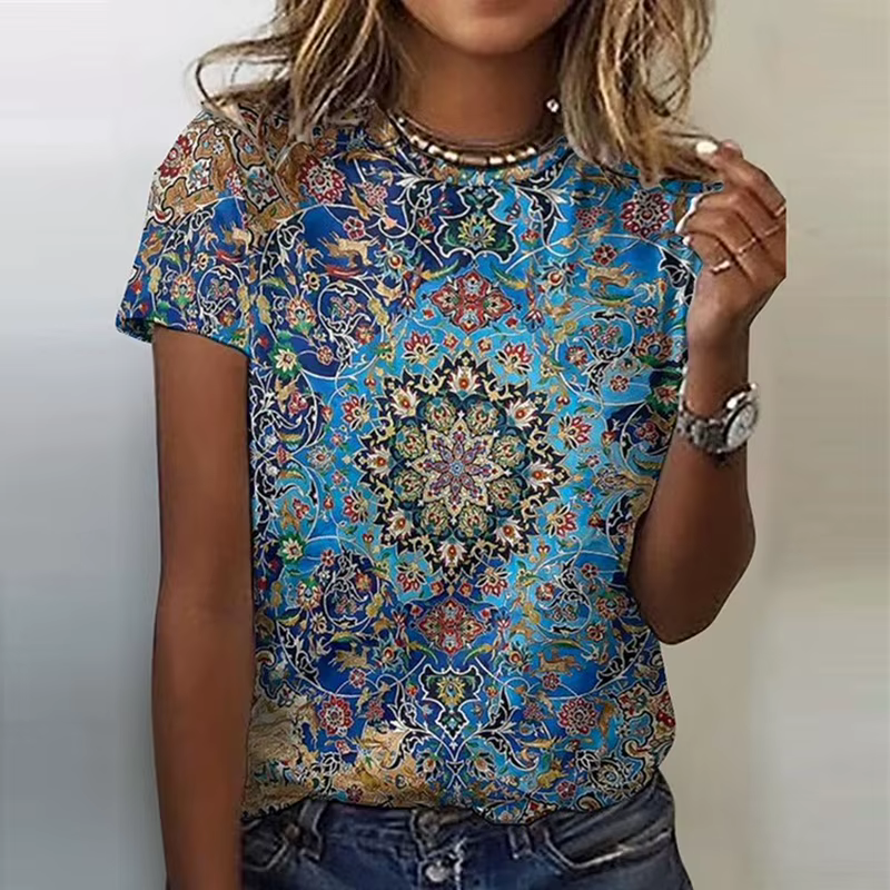 T-shirt à manches courtes et col rond pour femme