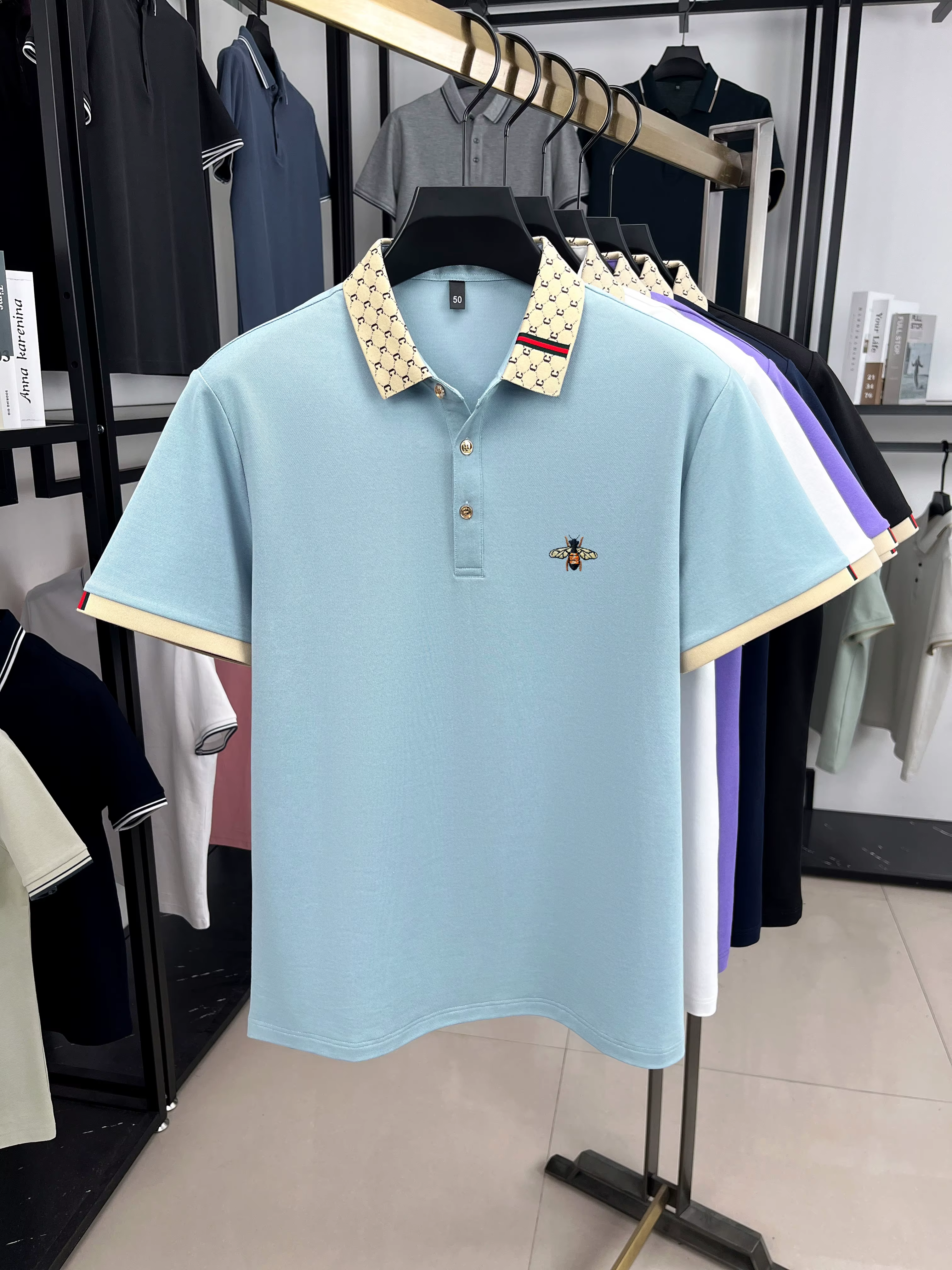Haute qualité miel abeille brodé à manches courtes hommes polo été nouveau T-shirt marque lettre jacquard revers décontracté haut tendance