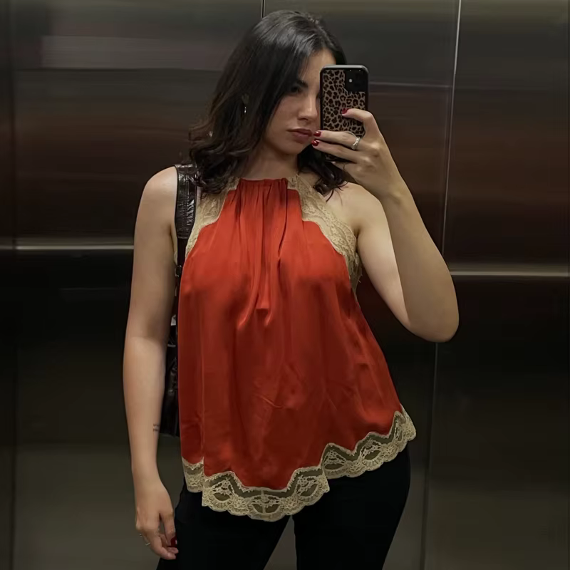 Haut Halter Femme avec Dentelle