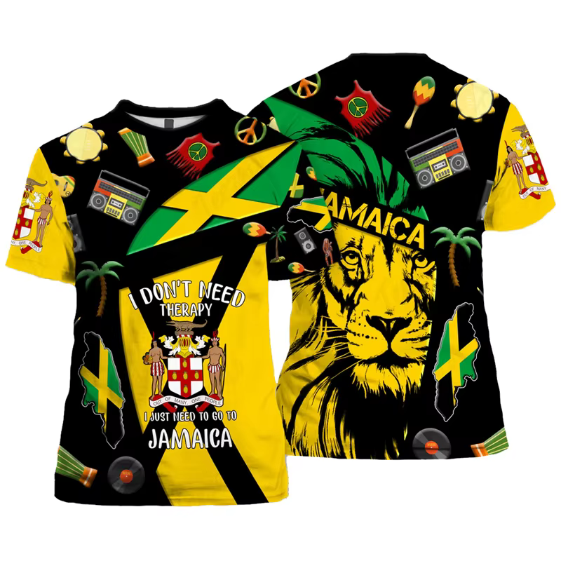 T-shirt jamaïcain à manches courtes et col rond pour hommes