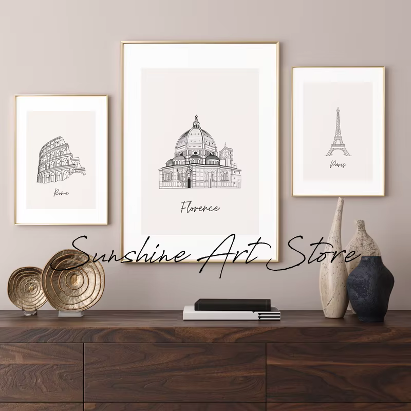 Affiche d'art au trait minimal de villes européennes