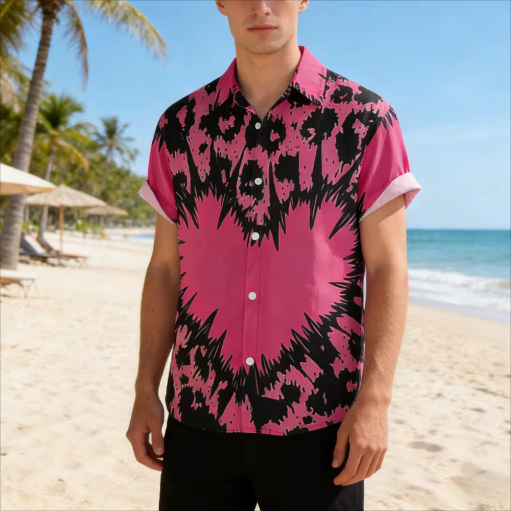 Chemise hawaïenne rétro pour homme à rayures colorées et imprimé léopard