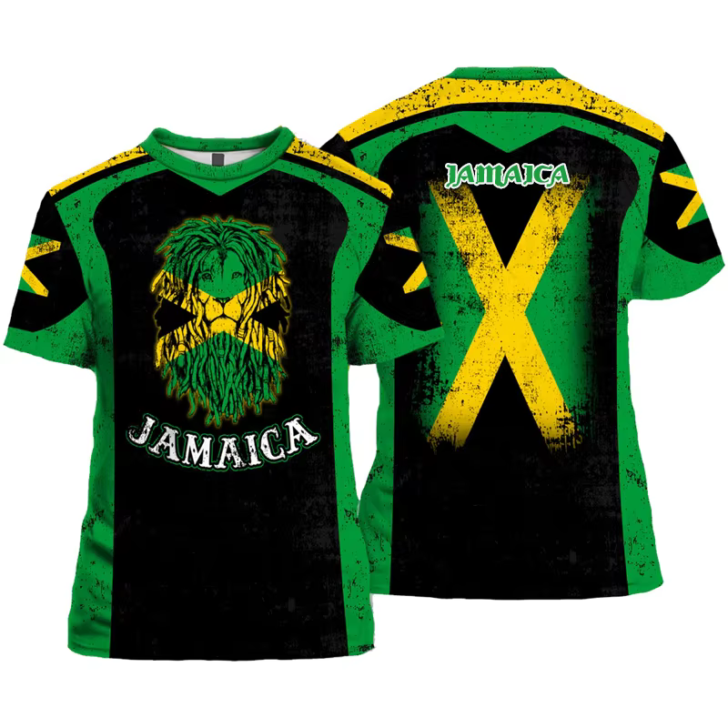 T-shirt jamaïcain à manches courtes et col rond pour hommes