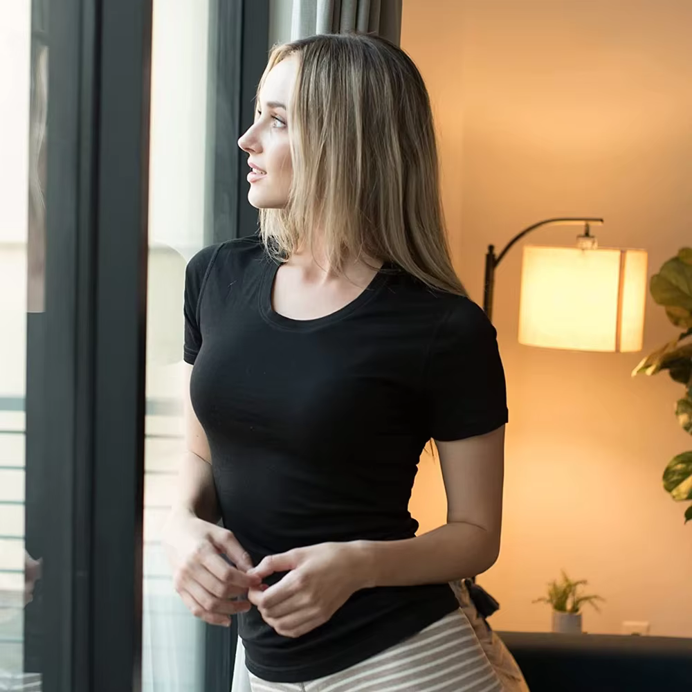 T-shirt à manches courtes en laine mérinos pour femme