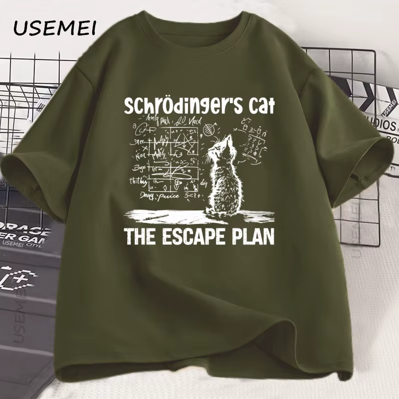 Schrodinger chat T-shirt physique mécanique quantique impression créative