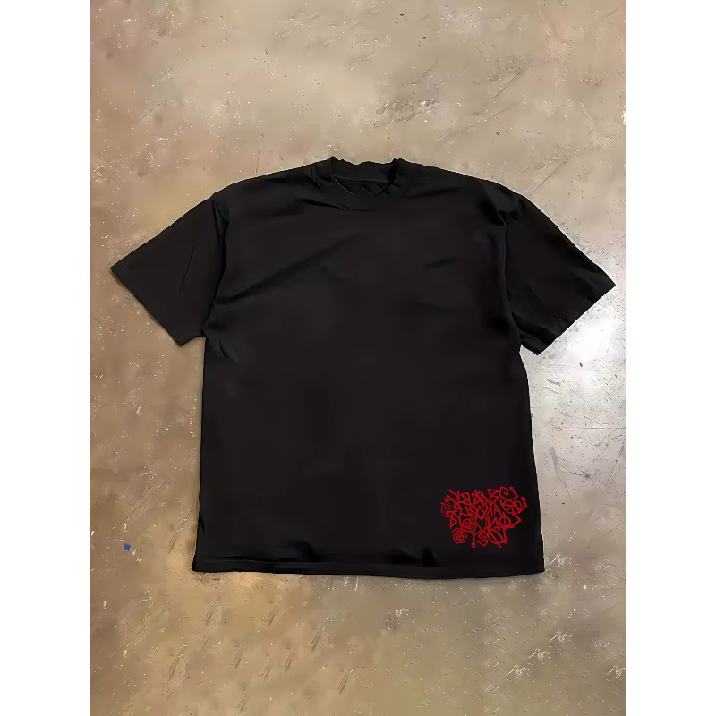 T-shirt à manches courtes avec imprimé rose abstrait rouge