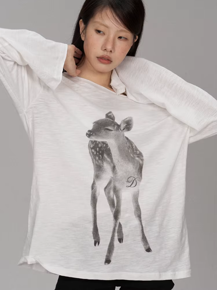 Protection solaire dessin animé impression T-shirt femmes Y2k esthétique col incliné décontracté