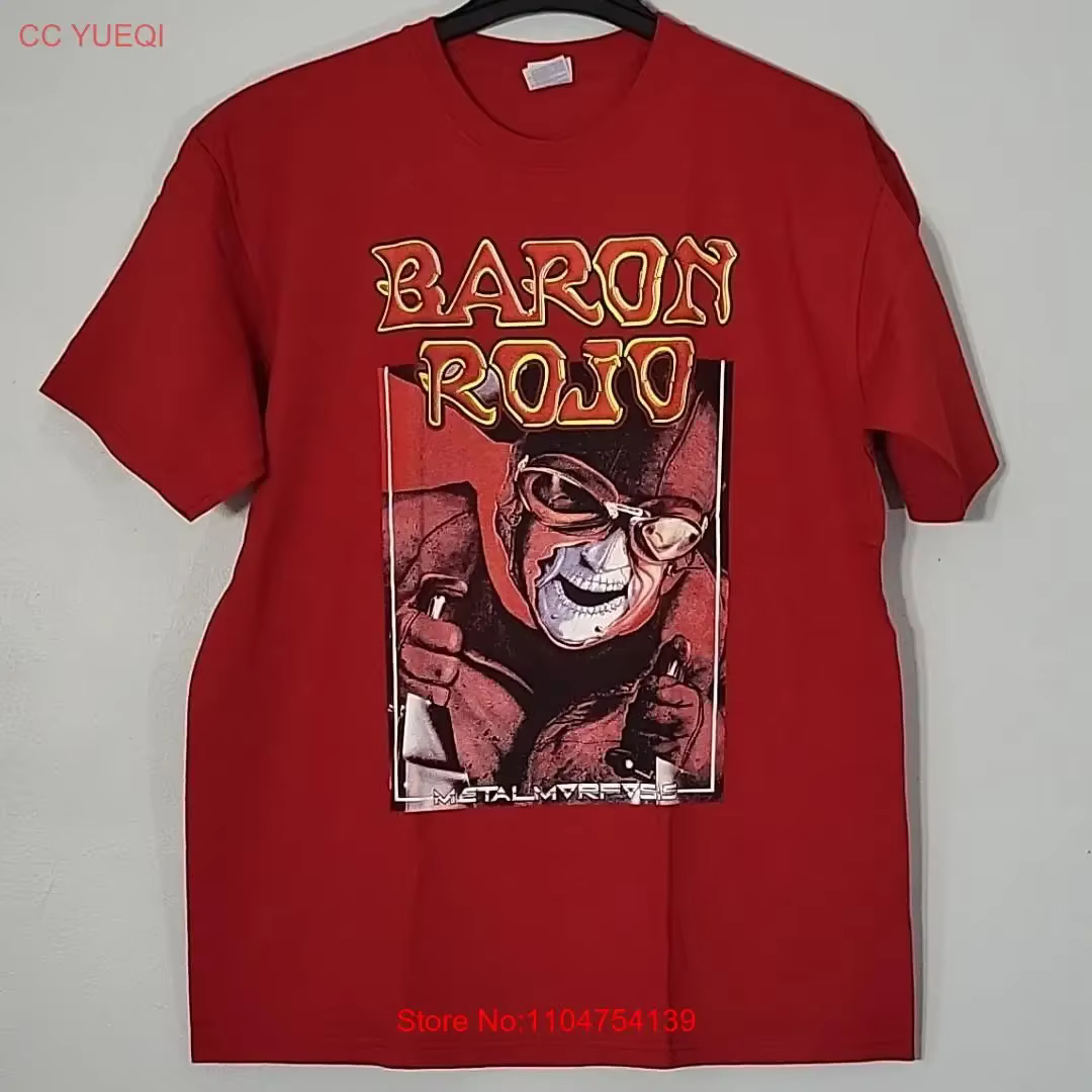 BARON ROJO Metalmorfosis XL t-shirt rouge hommes bande Logo vintage lavé légèrement graphique streetwear étiré polyvalent décontracté