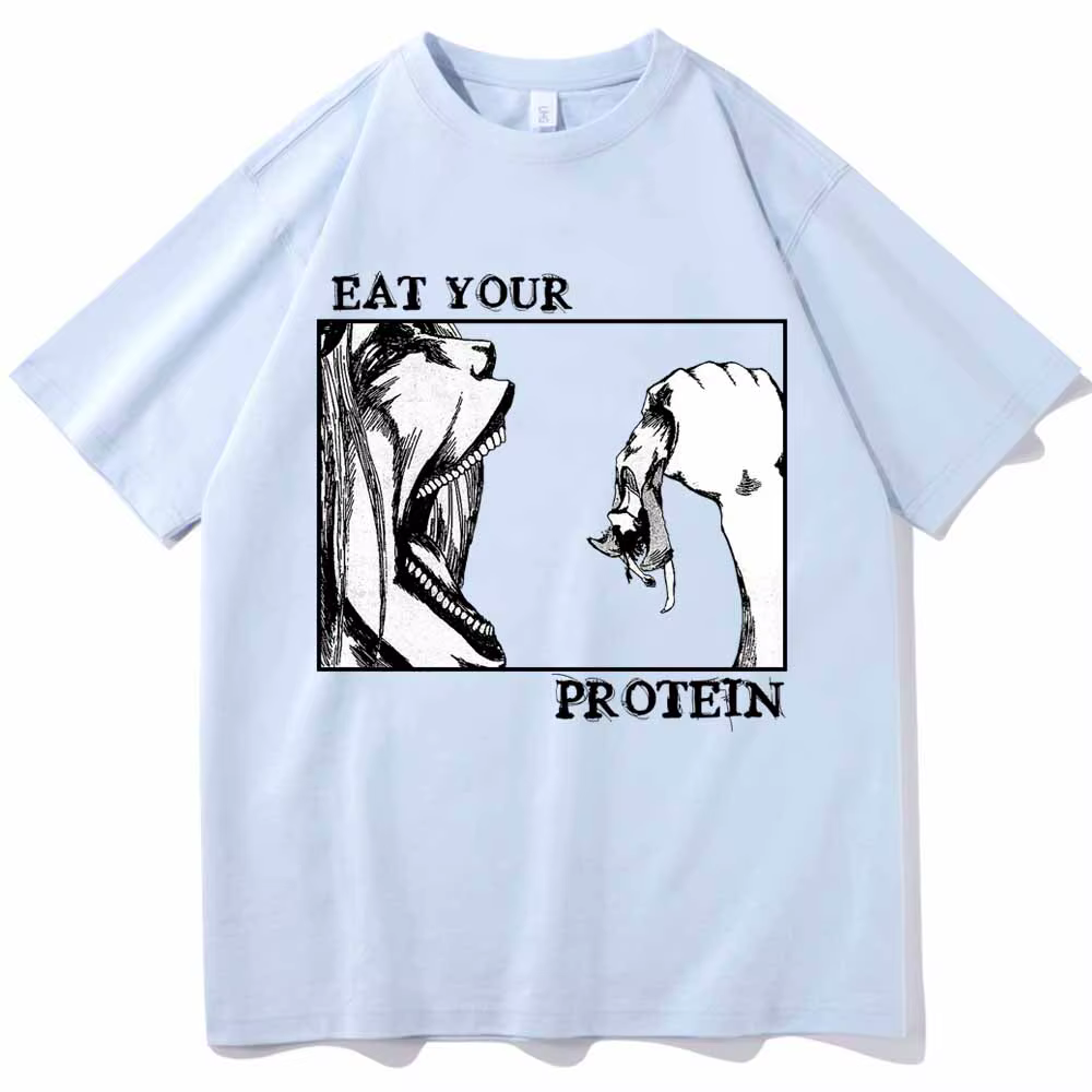 Attaque sur Titan T-Shirts manger votre protéine chemise homme femmes été décontracté col rond manches courtes chemises
