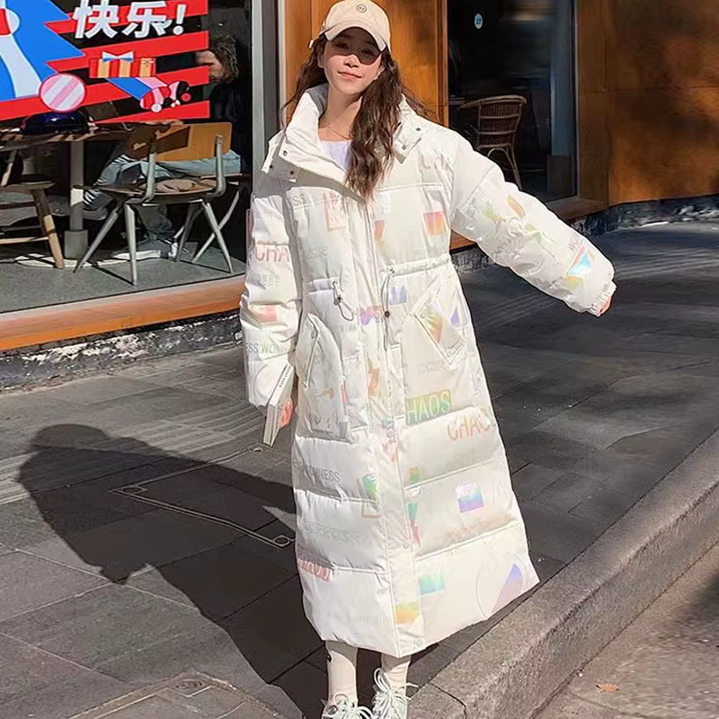 Parka pour femmes, nouveau visage brillant, vêtements longs colorés rembourrés, couleur magique, veste épaisse, vêtements d'extérieur à capuche, manteau Streetwear