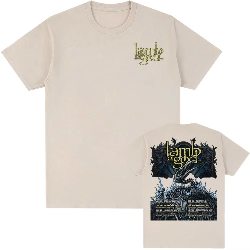 Agneau de dieu Tour 2025 nouveau T-shirt bande mentale impression graphique t-shirts à manches courtes coton homme