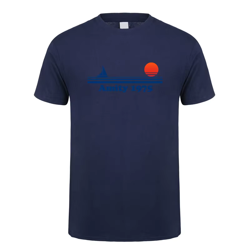 Amity 1975 t-shirt été hommes coton à manches courtes mâchoires rétro imprimé hauts t-shirts OT-033
