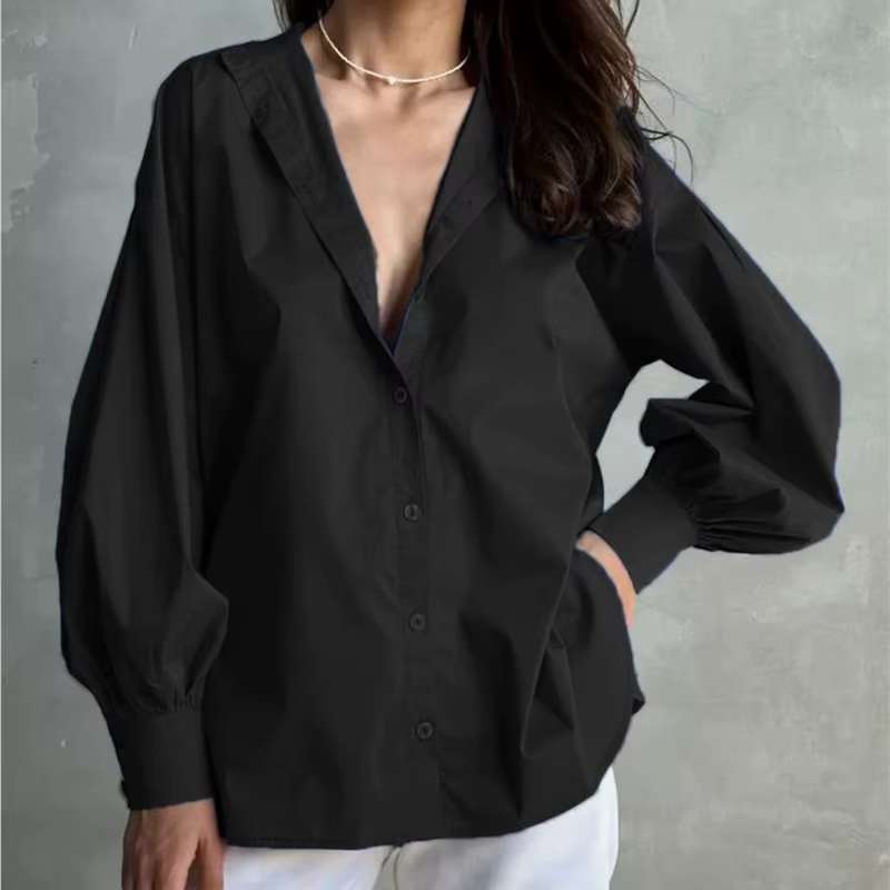 Élégant lanterne manches femmes chemise blanche 2025 nouvelle mode Streetwear surdimensionné Blouses décontracté col montant ample femmes chemises