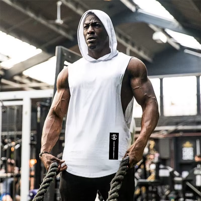 Vêtements de gymnastique à capuche été coton Fitness débardeurs côté ouvert hommes entraînement Muscles gilets musculation sans manches sweat à capuche ample