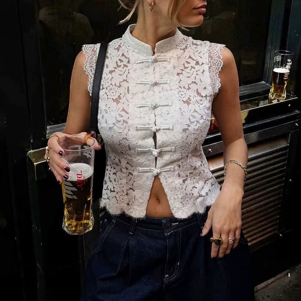 Débardeur vintage boutonné pour femme