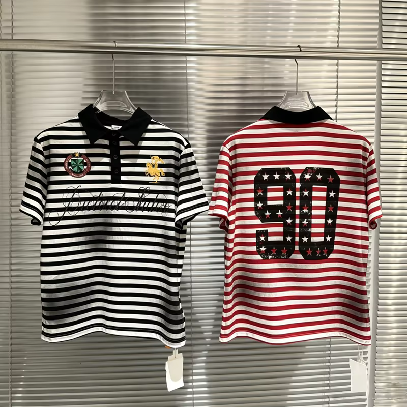Soiled Stripe PROTOCOL Embroidery Warhorse T-shirt et Polos Homme Femme Noir Rouge Manches Courtes Haute Qualité à Col Revers