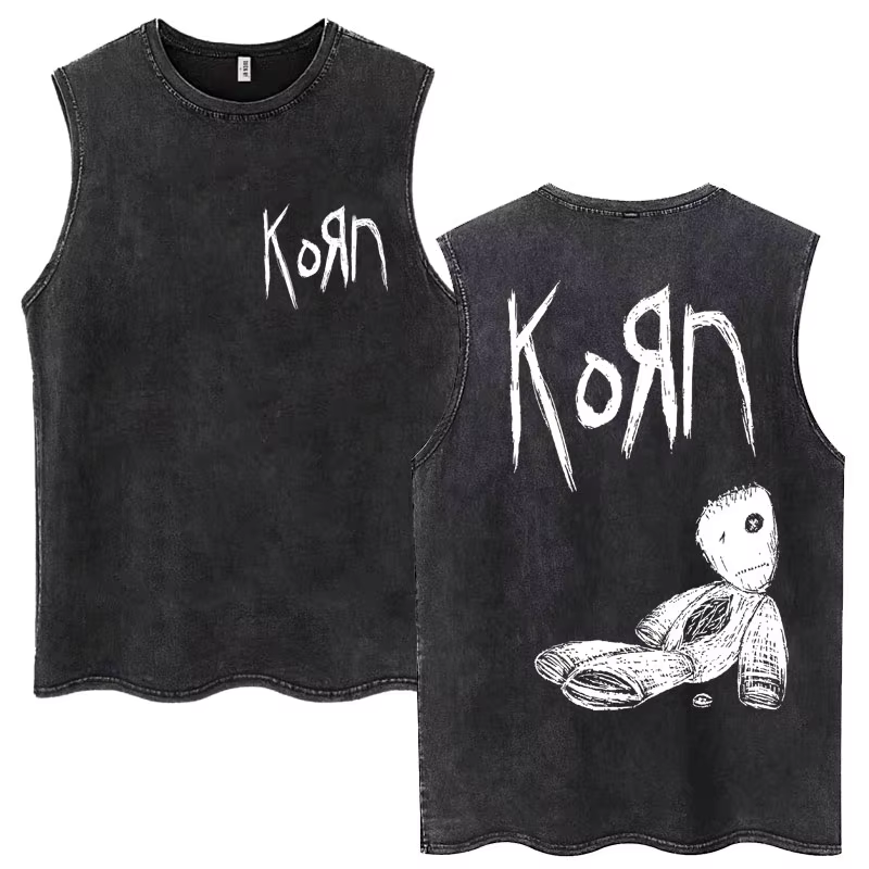 Rock Band Korn Débardeur délavé Hommes Femmes Métal Gothique Harajuku T-Shirts Sans Manches