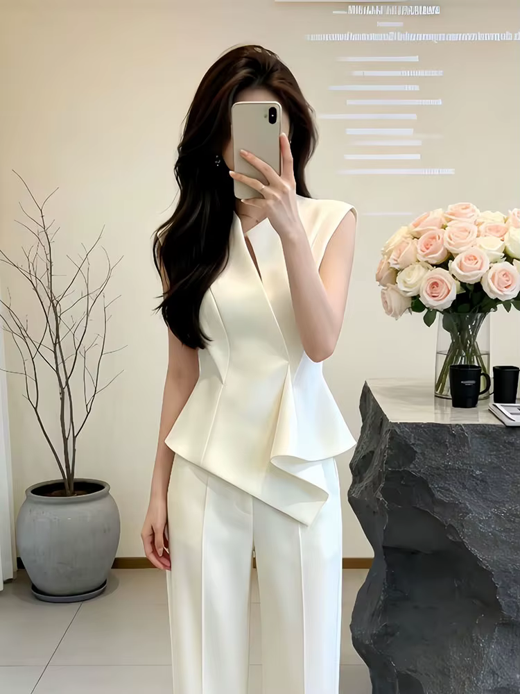 T-shirt sans manches de luxe style français pour femme