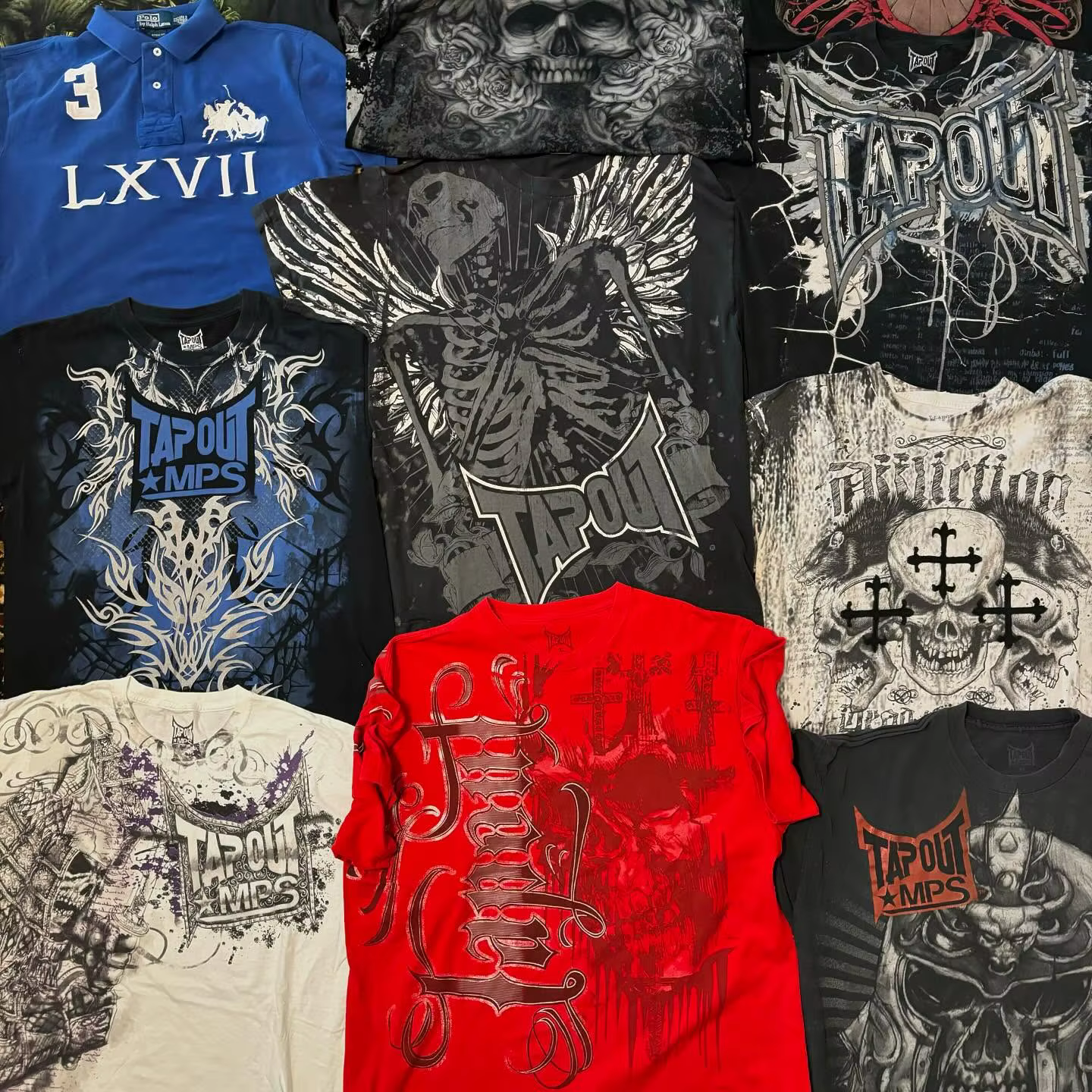 2000s Tapout Hip Hop Skull Graphic t shirts Men Streetwear Goth Tops Men Clothes Casual Gothic Oversized Long Sleeve T shirt