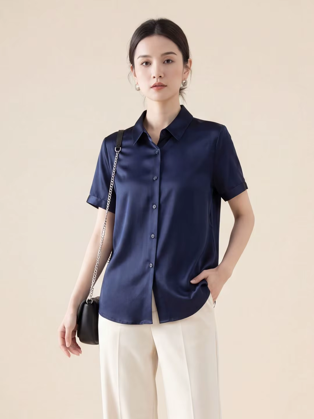 T-Shirt en soie de mûrier chemise à manches courtes pour femmes nouvelle