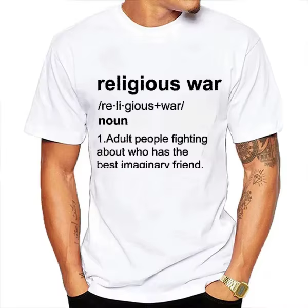 Guerre religieuse hommes t-shirt drôle lettre impression à manches courtes t-shirts mode graphique Y2k hauts meilleur