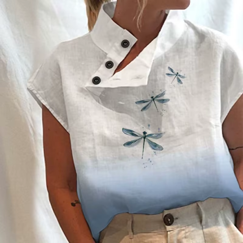 Chemise blanche en coton à manches courtes pour femmes