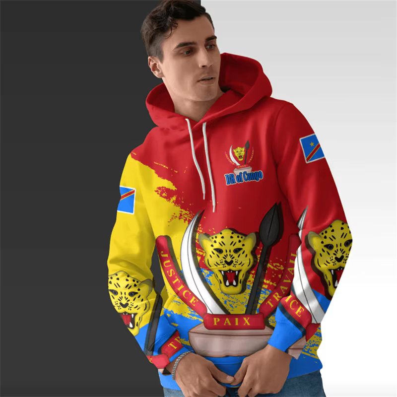 Impression 3D de la carte de la République du Congo, sweats à capuche, blason graphique PVD Congo, vêtements pour hommes, nouveau