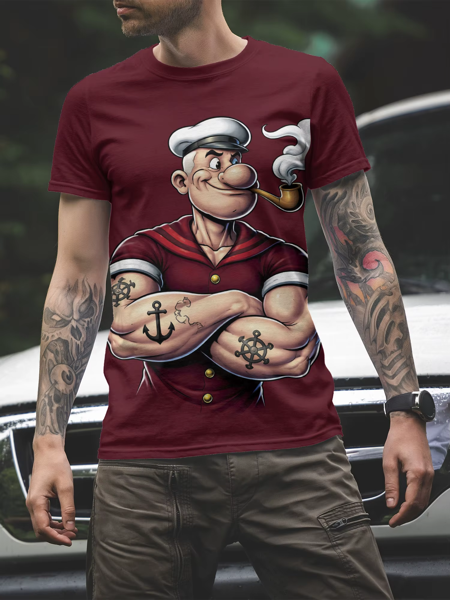 T-shirt à manches courtes pour homme – Imprimé graphique Popeye le marin