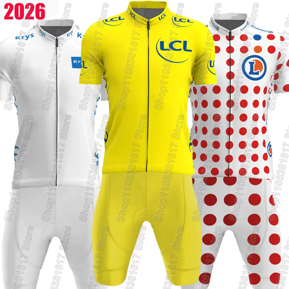 Maillot de cyclisme France Tour 2026 TDF pour homme, ensemble vert jaune à pois, vêtements courts, chemises de vélo de route, combinaison, short de cyclisme à bretelles, Ropa