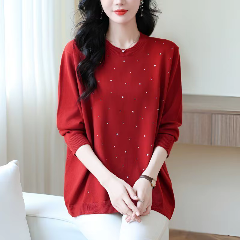 Pull à col rond pour femmes, haut ample, chemise de Base d'âge moyen, repassage, automne et hiver, nouvelle collection 2025