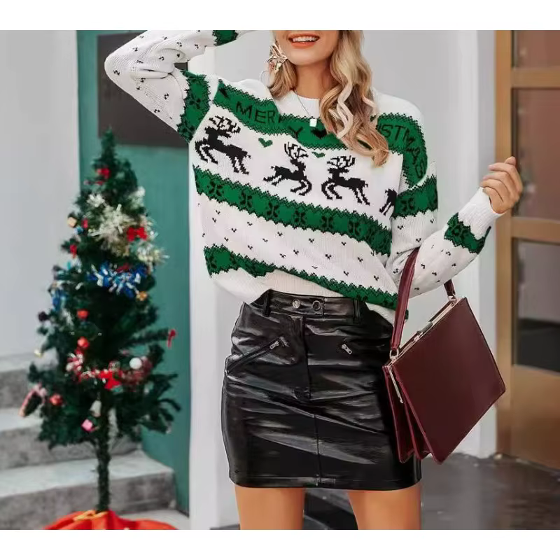 2025 atmosphère Festive de Noël Elk pull col rond