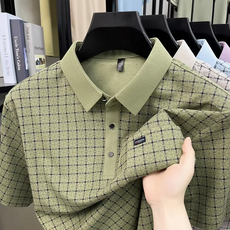 Polo homme à carreaux coupe décontractée avec col à revers
