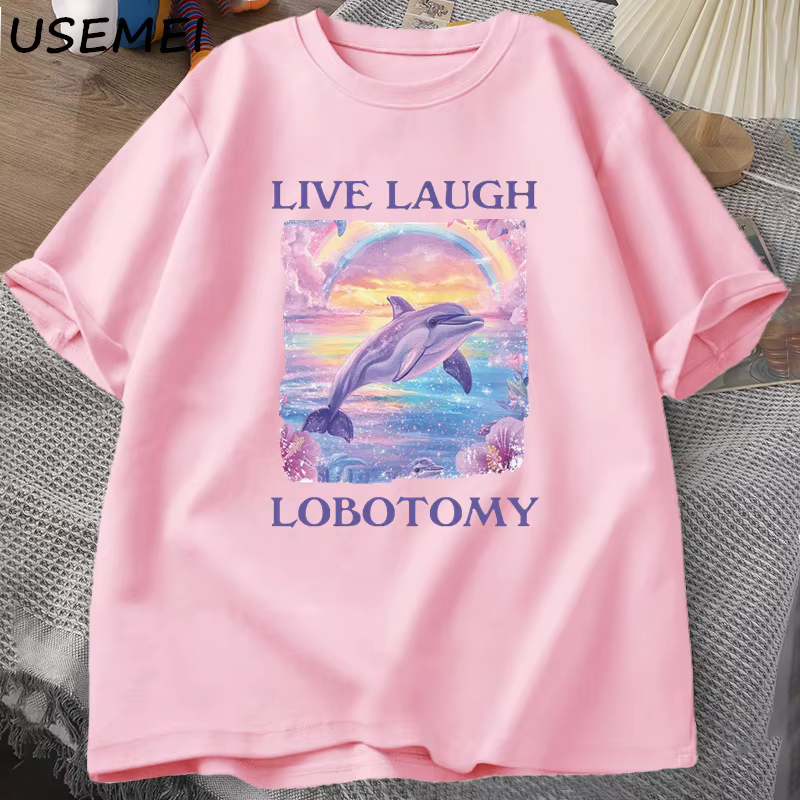 Live Laugh lobotomie T-shirt hommes drôle dauphin Meme