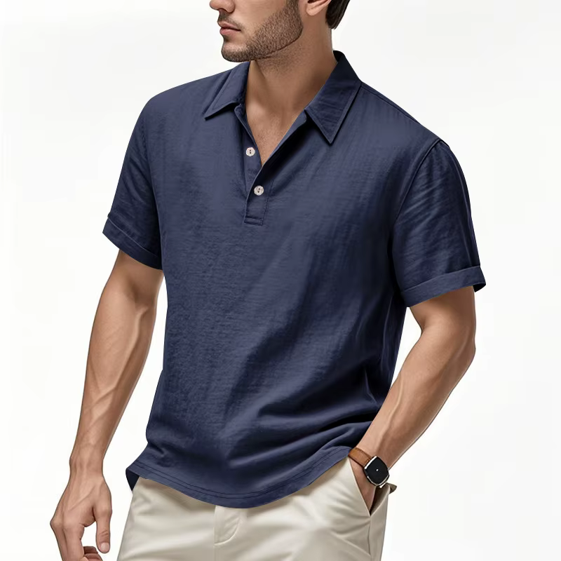 Chemise Polo Décontractée en Lin à Boutons pour Homme