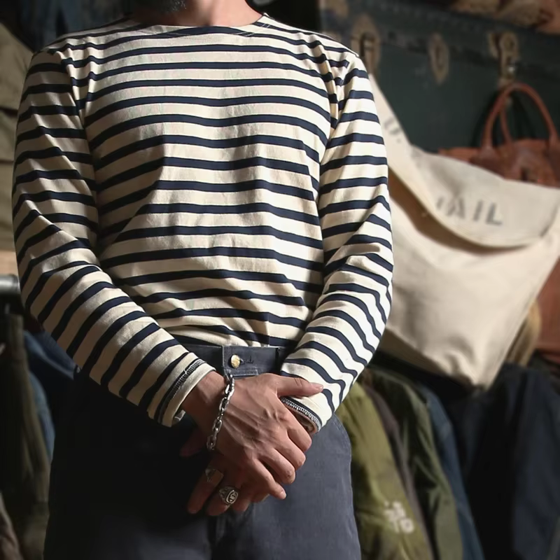 Bronson Sailor's Chemise rayée Vintage Mode Breton Col bateau T-shirt à manches longues