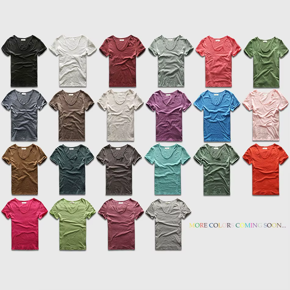 Hommes T-Shirt de base solide coton col en V coupe ajustée mâle mode t-shirts à manches courtes top
